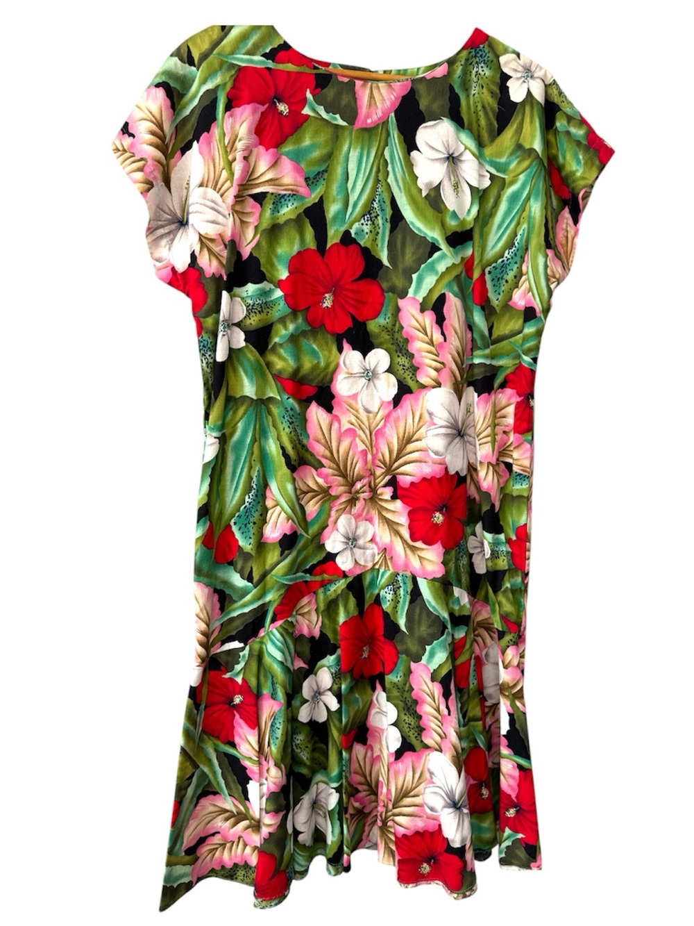 Vintage Hilo Hattie Floral Fit-and-Flare Hibiscus Hawaiian Print Dress